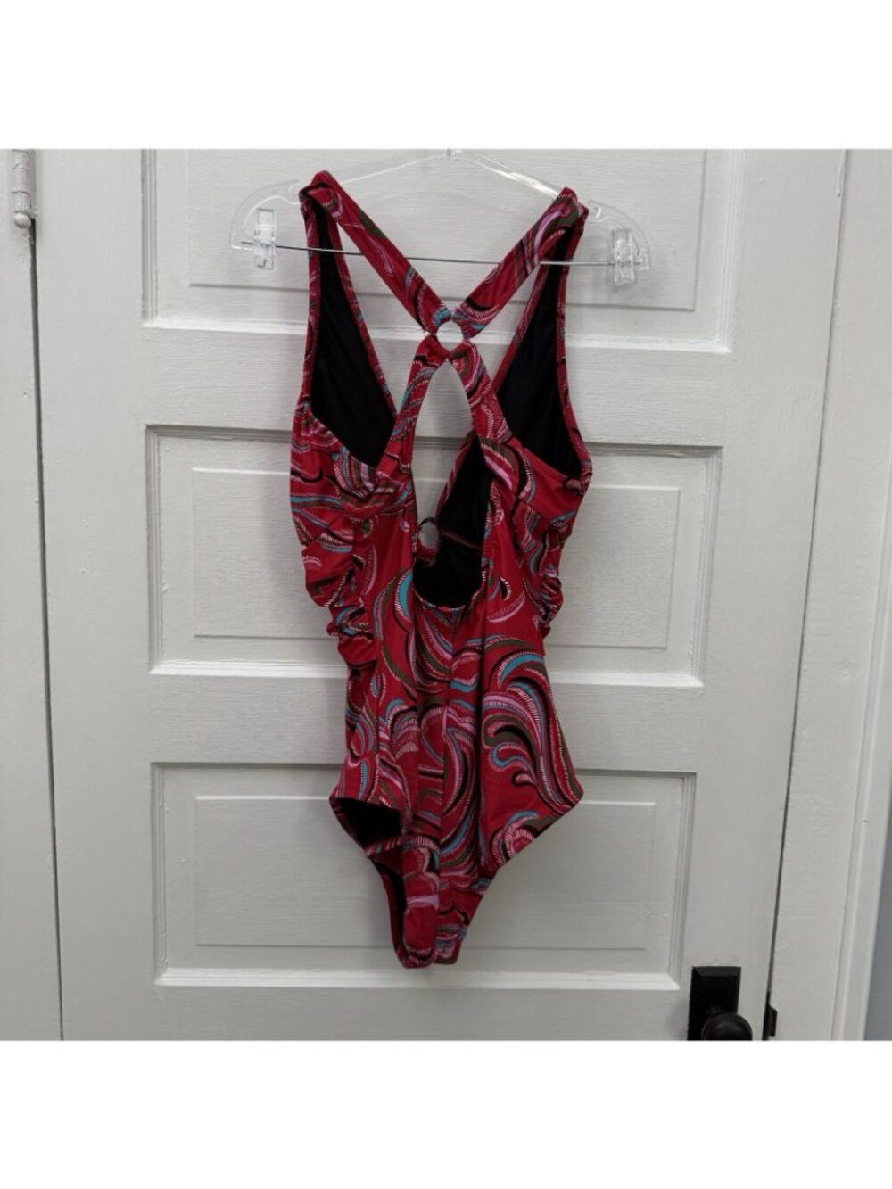 Venus Barbados One Piece Swimsuit 20 Pink Paisley Plunge Cutout O-Ring - Picture 5 of 9